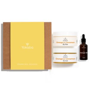 Sparkling orange Coffret cadeau : Huile d'orange 50 ml, Beurre d'orange et de cannelle 200 ml, Gommage à l'orange et à la cannelle 250 g